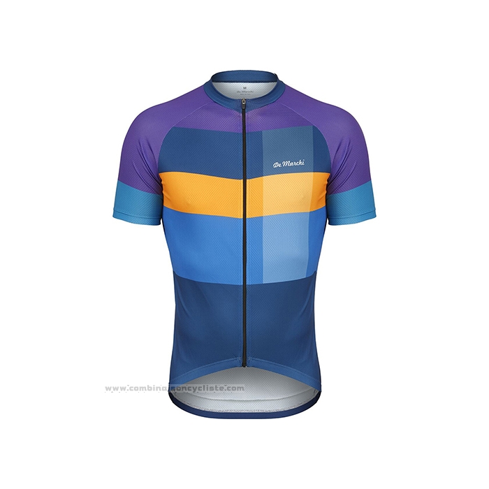 2021 Maillot Cyclisme de Marchi Violet Jaune Bleu Manches Courtes et Cuissard